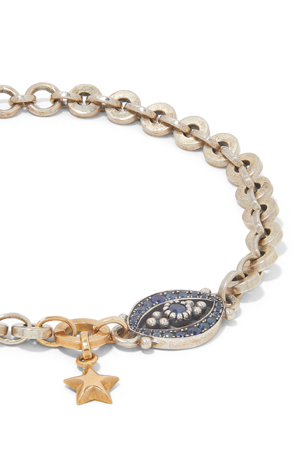 Eye and Star Bracelet, Sterling Silver with 18k Gold, Diamond & Sapphire